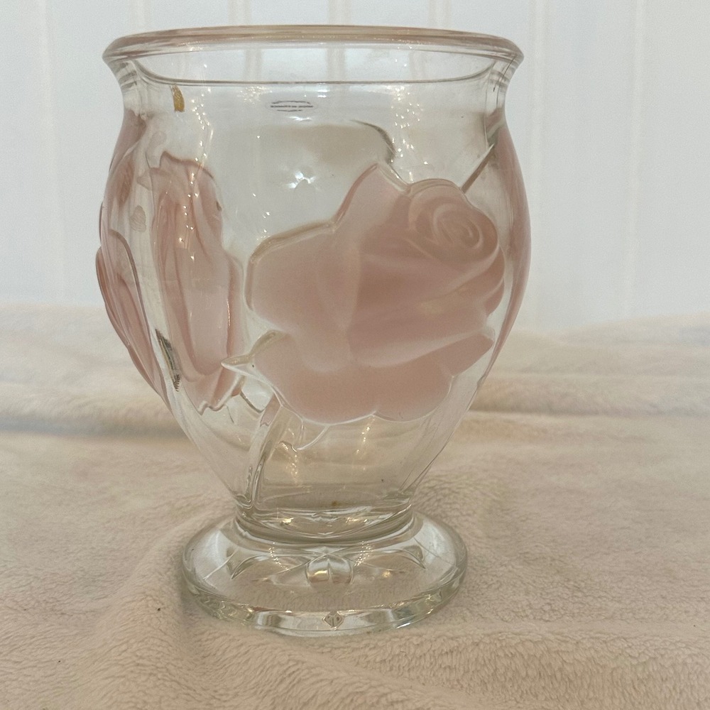 Teleflora Rose Vase Unisex 6 Inch Pink Excellent Frosted Glass Made in France
